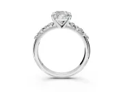 Solitaire Engagement Ring Setting for Cushion Cut Center with Trailing Leaf Accent Band and Prong Head in White Gold