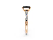 Baguette Engagement Ring Setting for Fancy Black Radiant Cut Center with Alternating Bar-Set Band and Prong Head in Rose Gold