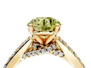 Solitaire Engagement Ring Setting for Fancy Yellow Round Cut Center with Crossover Accents and Prong Head in Yellow Gold