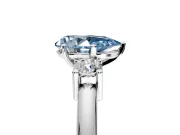 3 Stone Engagement Ring Setting for Fancy Blue Pear-Shaped Center with Wide Plain Band and Prong Head in Sterling Silver
