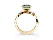 Solitaire Engagement Ring Setting for Fancy Green Asscher Cut Center with Marquise Accent Twist Band and Prong Head in Yellow Gold