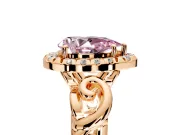 Halo Engagement Ring Setting for Fancy Pink Pear-Shaped Center with Open Scroll Shoulders and Prong Head in Rose Gold