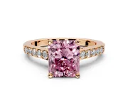 Solitaire Engagement Ring Setting for Fancy Pink Radiant Cut Center with Crossover Accents and Prong Head in Rose Gold