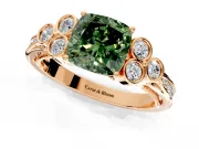 Cluster Engagement Ring Setting for Fancy Green Cushion Cut Center with Bezel Accent Clusters and Prong Head in Rose Gold