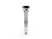 Solitaire Engagement Ring Setting for Fancy Black Round Cut Center with Pave Rail Split Shank and Prong Head in White Gold