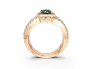 Halo Engagement Ring Setting for Fancy Green Radiant Cut Center with Wide-Open Pave Split Shank and Prong Head in Rose Gold