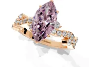 Solitaire Engagement Ring Setting for Fancy Pink Marquise Center with Bar-Station Pave Twist and Prong Head in Rose Gold