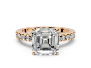 Solitaire Engagement Ring Setting for Asscher Cut Center with Single Row Accent Band and Prong Head in Rose Gold