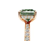 Solitaire Engagement Ring Setting for Fancy Green Princess Cut Center with Fine Pave Band and Prong Head in Rose Gold