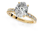 Solitaire Engagement Ring Setting for Oval Center with Fine Pave Band and Claw Prong Head in Yellow Gold
