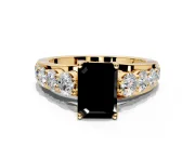 Solitaire Engagement Ring Setting for Fancy Black Emerald Cut Center with Graduated Shared Prongs and Prong Head in Yellow Gold