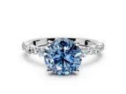 Solitaire Engagement Ring Setting for Fancy Blue Round Cut Center with Alternating Size Accents and Prong Head in Sterling Silver