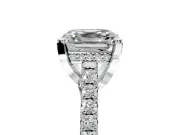 Solitaire Engagement Ring Setting for Asscher Cut Center with Widening Pave Band and Claw Prong Head in White Gold