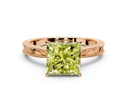 Solitaire Engagement Ring Setting for Fancy Yellow Princess Cut Center with Engraved Milgrain Band and Prong Head in Rose Gold
