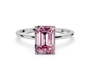 Solitaire Engagement Ring Setting for Fancy Pink Emerald Cut Center with Straight Thin Band and Prong Head in White Gold