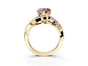 Halo Engagement Ring Setting for Fancy Pink Heart-Shaped Center with Marquise and Pave Bypass Band and Prong Head in Yellow Gold