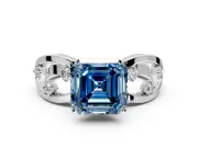 Solitaire Engagement Ring Setting for Fancy Blue Asscher Cut Center with Criss-Cross Accent Band and Prong Head in White Gold