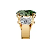 3 Stone Engagement Ring Setting for Fancy Green Oval Center with Matching Side Accents and Prong Head in Yellow Gold