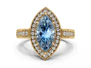 Milgrain Halo Engagement Ring Setting for Fancy Blue Marquise Center with Pave Band and Prong Head in Yellow Gold