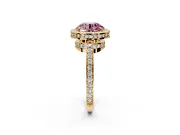 Halo Engagement Ring Setting for Fancy Pink Round Cut Center with Metal-Rimmed Halo, Pave Band and Prong Head in Yellow Gold