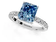 Solitaire Engagement Ring Setting for Fancy Blue Radiant Cut Center with Round Cut Pave Band and Prong Head in Sterling Silver