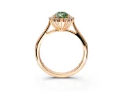 Starburst Halo Engagement Ring Setting for Fancy Green Pear-Shaped Center with Thin Round-Wire Band and Prong Head in Rose Gold
