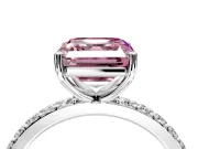 Solitaire Engagement Ring Setting for Fancy Pink Asscher Cut Center with Round Cut Pave Band and Prong Head in Sterling Silver