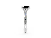 Baguette Engagement Ring Setting for Fancy Black Oval Center with Alternating Bar-Set Band and Prong Head in Sterling Silver