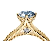 Solitaire Engagement Ring Setting for Fancy Blue Oval Center with Milgrain Cathedral Band and Prong Head in Yellow Gold
