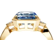 Cluster Engagement Ring Setting for Fancy Blue Asscher Cut Center with Milgrain Shoulder Clusters and Prong Head in Yellow Gold