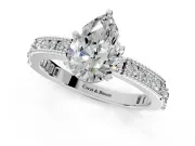 Solitaire Engagement Ring Setting for Pear-Shaped Center with Milgrain-Edged Pave Band and Prong Head in Sterling Silver