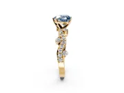 Solitaire Engagement Ring Setting for Fancy Blue Heart-Shaped Center with Bar-Station Pave Twist and Prong Head in Yellow Gold