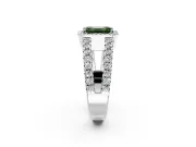 Halo Engagement Ring Setting for Fancy Green Emerald Cut Center with Wide-Open Pave Split Shank and Prong Head in Sterling Silver