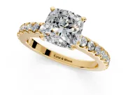 Solitaire Engagement Ring Setting for Cushion Cut Center with Single Row Accent Band and Prong Head in Yellow Gold
