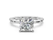 Solitaire Engagement Ring Setting for Princess Cut Center with Bamboo Band and Prong Head in Platinum