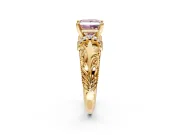 Solitaire Engagement Ring Setting for Fancy Pink Princess Cut Center with Filigree Accent Basket and Prong Head in Yellow Gold