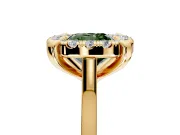 Single Halo Engagement Ring Setting for Fancy Green Cushion Cut Center with Corner Claws, Plain Band and Prong Head in Yellow Gold