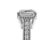 Engraved Engagement Ring Setting for Asscher Cut Center with Milgrain Pave Band and Prong Head in Platinum