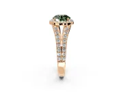 Halo Engagement Ring Setting for Fancy Green Round Cut Center with Narrow Pave Split Shank and Prong Head in Rose Gold