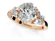 Solitaire Engagement Ring Setting for Oval Center with Marquise Flower Shoulders and Prong Head in Rose Gold
