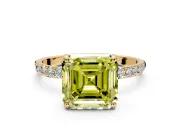 Solitaire Engagement Ring Setting for Fancy Yellow Asscher Cut Center with Pave Accents and Prong Head in Yellow Gold