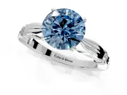 Solitaire Engagement Ring Setting for Fancy Blue Round Cut Center with Carved Leaf Shoulders and Prong Head in Platinum