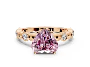 Solitaire Engagement Ring Setting for Fancy Pink Heart-Shaped Center with Beaded Bezel Station Band and Prong Head in Rose Gold