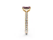 Solitaire Engagement Ring Setting for Fancy Pink Emerald Cut Center with Shared-Prong Accents and Prong Head in Yellow Gold