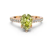 Solitaire Engagement Ring Setting for Fancy Yellow Pear-Shaped Center with Widening Pave Band and Claw Prong Head in Rose Gold