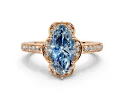 Floral Engagement Ring Setting for Fancy Blue Marquise Center with Four Accent Clusters and Prong Head in Rose Gold