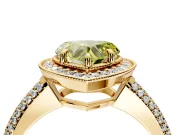 Milgrain Halo Engagement Ring Setting for Fancy Yellow Heart-Shaped Center with Three-Sided Pave Band and Prong Head in Yellow Gold