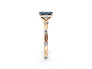 Solitaire Engagement Ring Setting for Fancy Blue Emerald Cut Center with Bezel Station Band and Prong Head in Rose Gold