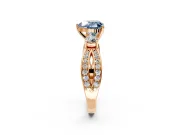 3 Stone Engagement Ring Setting for Fancy Blue Heart-Shaped Center with Pave Twist Band and Prong Head in Rose Gold