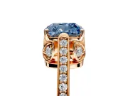 Cathedral Engagement Ring Setting for Fancy Blue Cushion Cut Center with Antique-Style Pave Band and Prong Head in Rose Gold